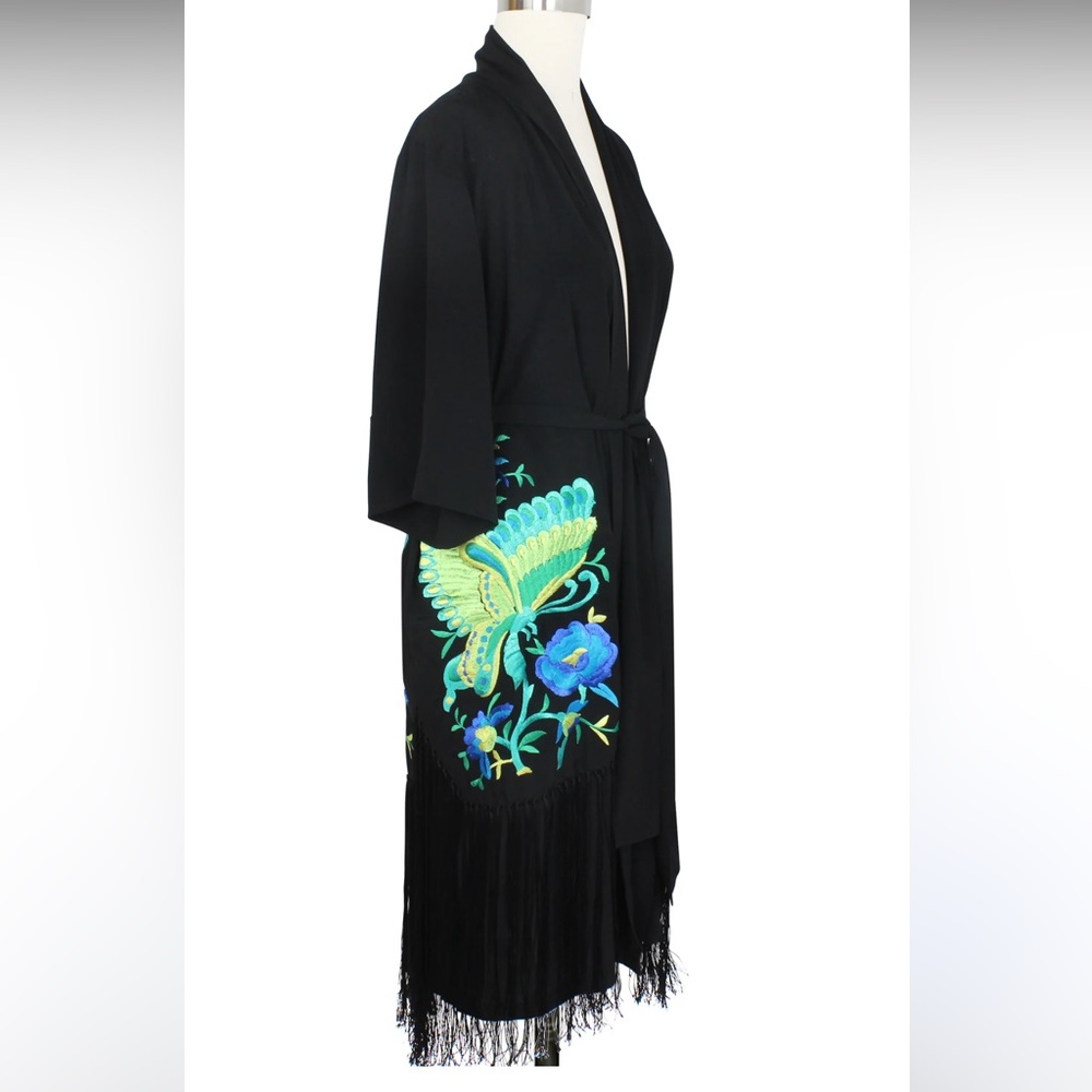TRASHY DIVAS BUTTERFLY FRINGE KIMONO WITH PSYCHEDELIC BUTTERFLIES DETAIL SIZE L - Picture 3 of 8